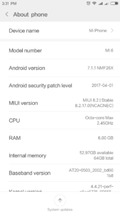 Xiaomi MIUI Mi6 System