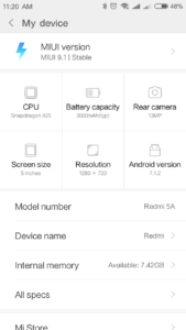 Xiaomi Redmi 5a System MIUI 9 Android 7.1 1