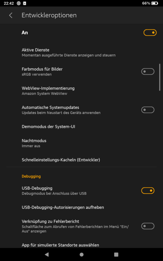Amazon Fire HD 8 Entwickleroptionen usb debugging1