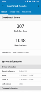 cubot note 20 pro geekbench