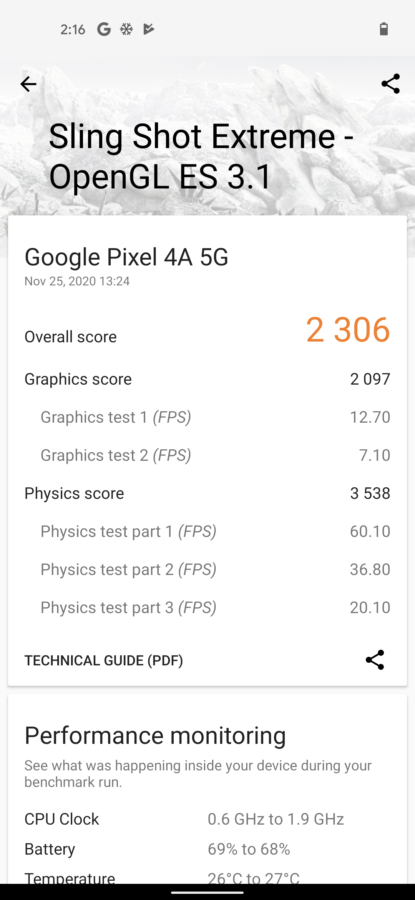 Google Pixel 4A 5G 3dmark slingshot