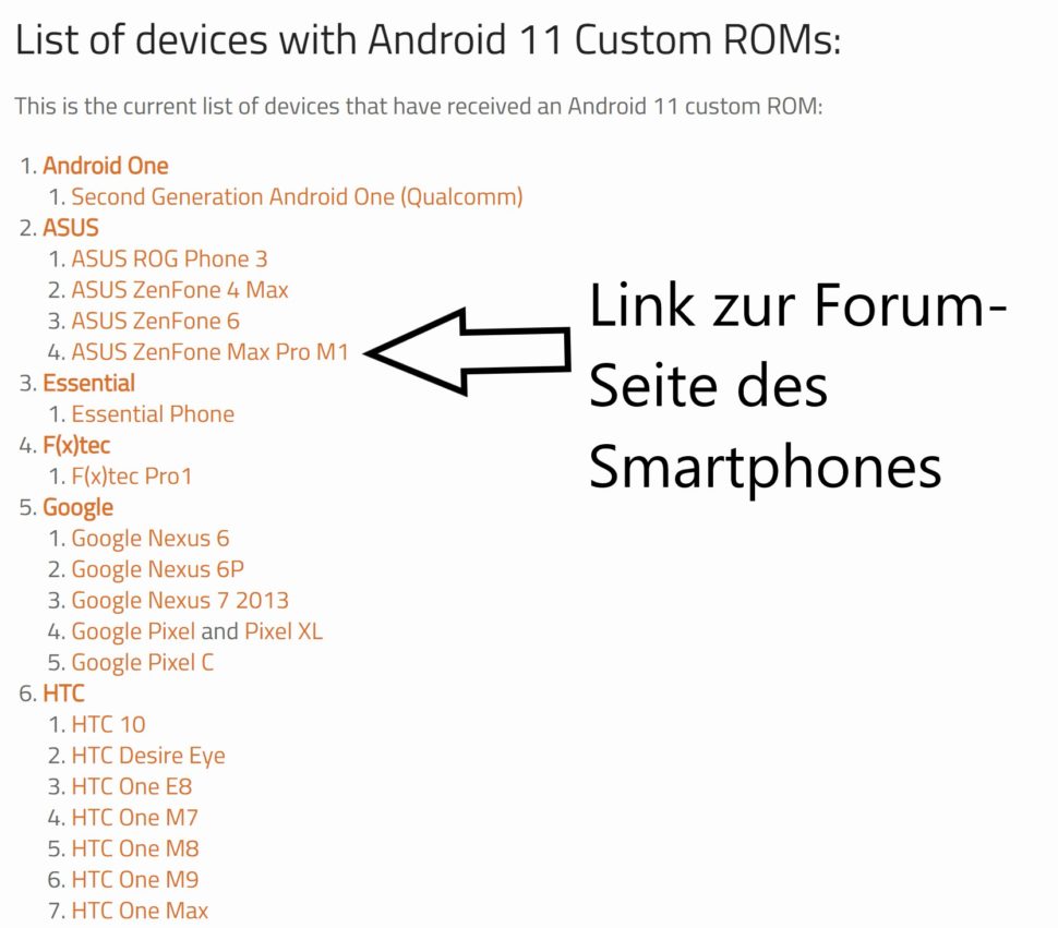 XDA Developers Liste mit Android 11 Custom ROM Smartphones