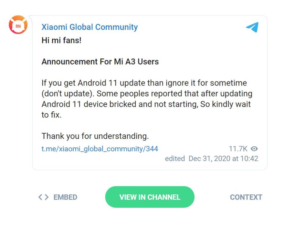 Xiaomi Mi A3 Update Problem Android 10
