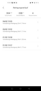 Xiaomi Mi Vacuum 2 Pro Test App Reinigungsverlauf