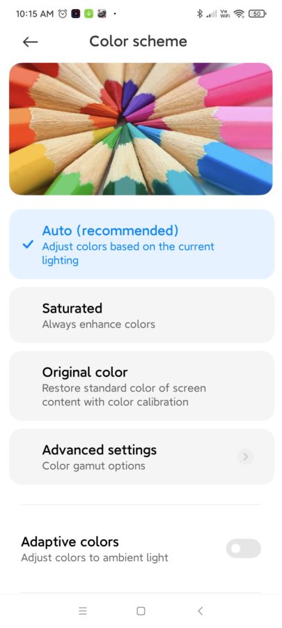 redmi k40 pro display settings colors
