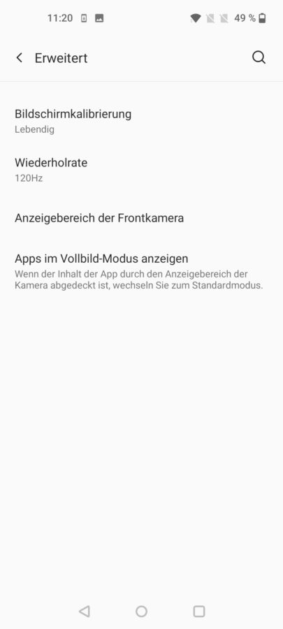 OnePlus 9 Testbericht Screenshot Display Modi