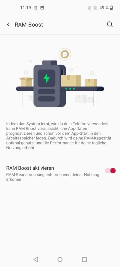 OnePlus 9 Testbericht Screenshot Speicher System 1