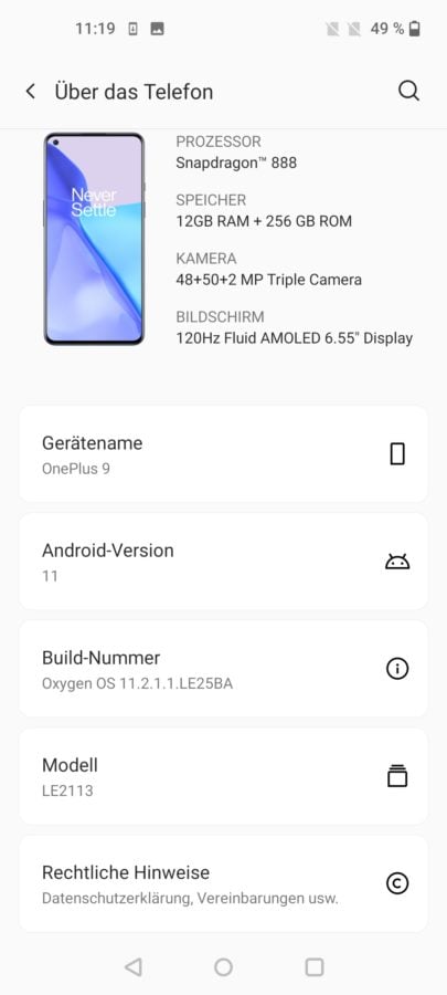 OnePlus 9 Testbericht Screenshot Speicher System 3