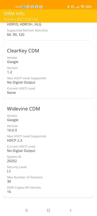 Xiaomi Mi 11 Pro drem widevine