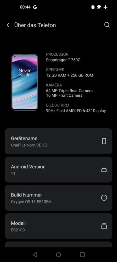 OnePlus Nord CE Test Screenshot System