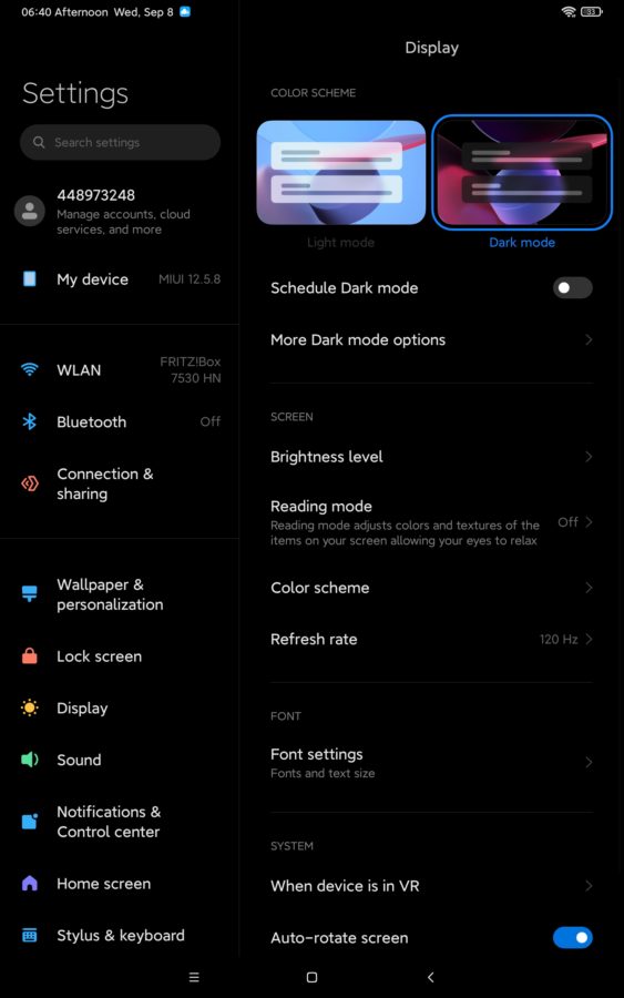 Xiaomi mi pad 5 pro displaysettings 2