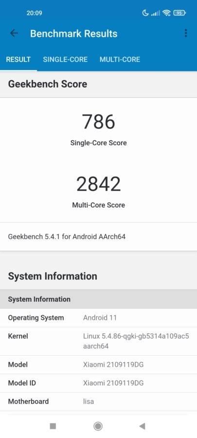 Xiaomi 11 Lite 5G NE Screenshot Geekbench