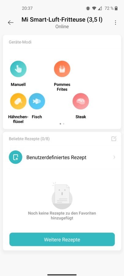 Xiaomi Mi Smart Air Fryer Test Screenshot Mi Home App 3
