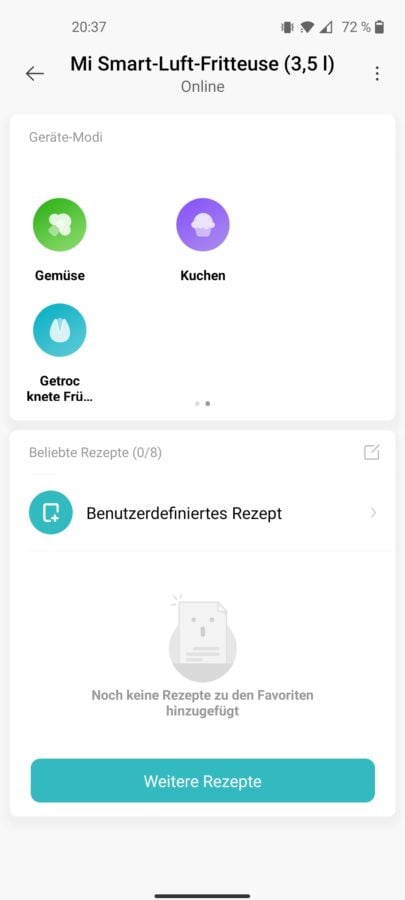 Xiaomi Mi Smart Air Fryer Test Screenshot Mi Home App 4