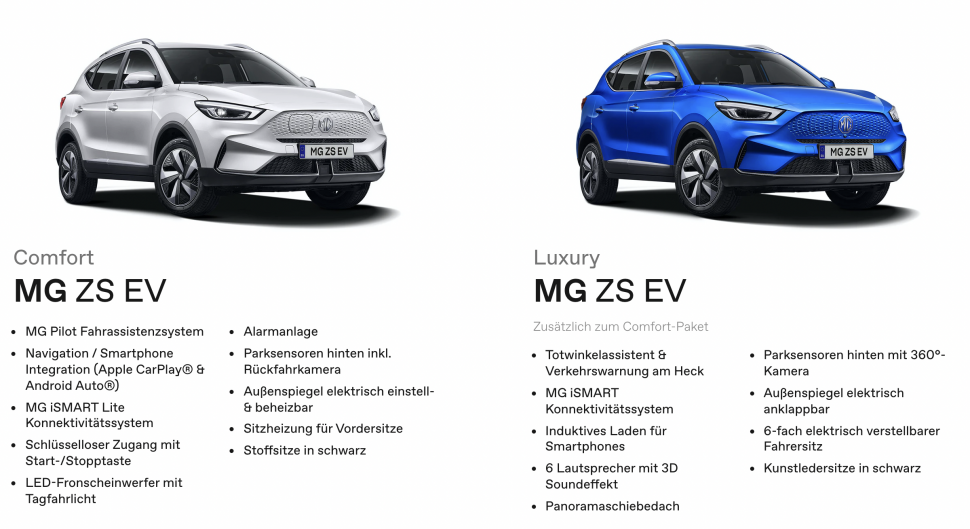 MG ZS EV Luxury vs Comfort