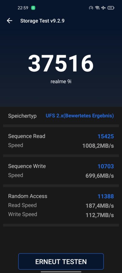 Realme 9i Test Screenshot Speicher Bench