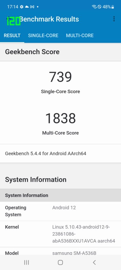 Samsung Galaxy A53 Geekbench 5