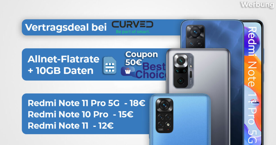 Redmi Note 10 Best Choice Vertragsdeal curved Banner Juni 22