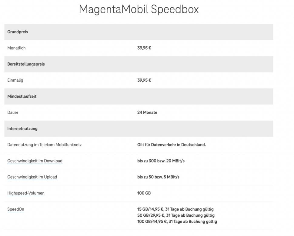 Speedbox mobile Telekom magenta