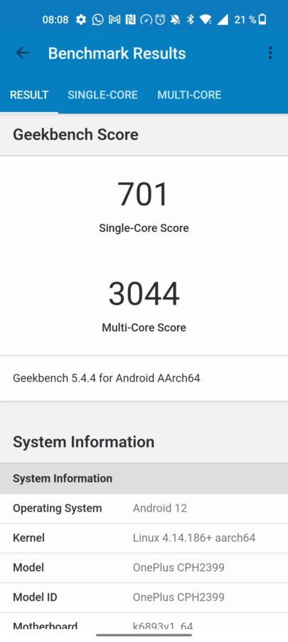 Benchmarks OnePlus Nord 2T 3