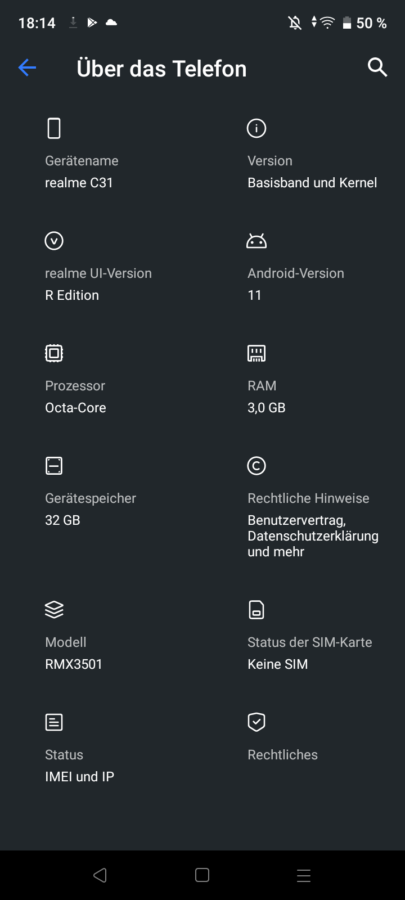 Realme C31 Test Screenshot System Info