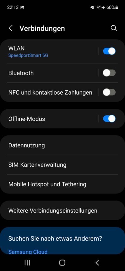 Samsung S21 FE Test Screenshot Konnektivitaet