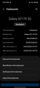 Samsung S21 FE Test Screenshot System Info 1