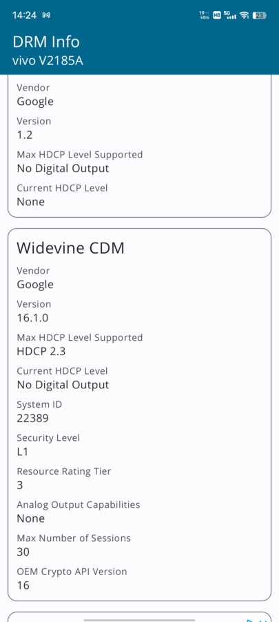 DRM Widevine L1 Vivo X80 Pro
