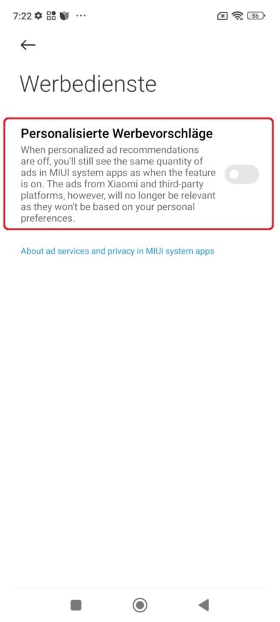 personalisierte Werbung deaktivieren Xiaomi Poco Redmi 3