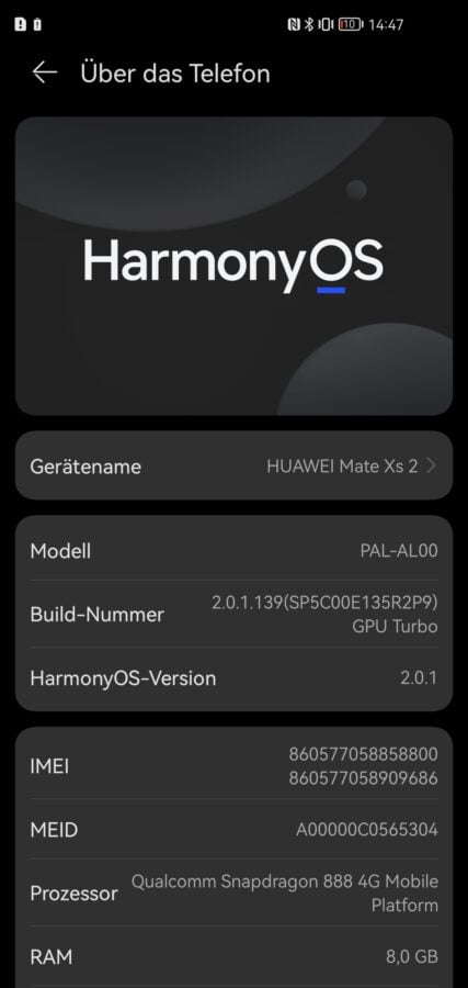Huawei Mate XS HarmonyOS 3