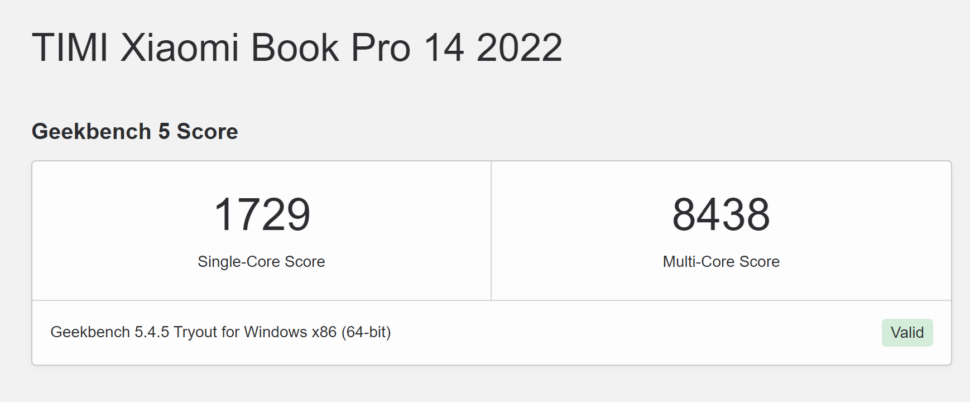 Xiaomi Book Pro 14 2022 Benchmarks 3