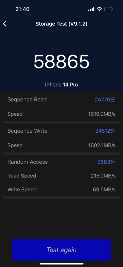 iPhone 14 Pro Benchmark storage