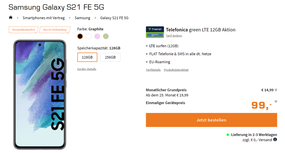 Samsung Galaxy S21 FE 128GB Deal Angebot