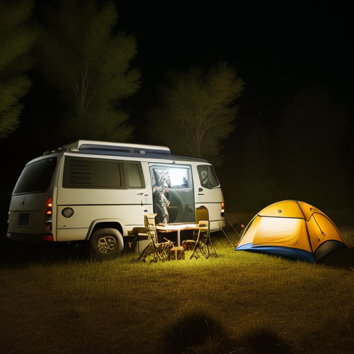 02565 4188731328 A group of guys on a festival camping ground night camper van music offroad nature in the background realistic nikon son