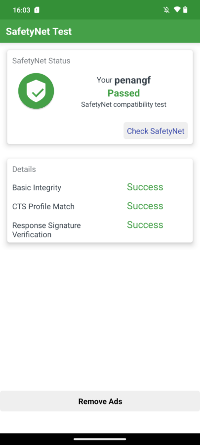 Screenshots Moto G23 Safetynet