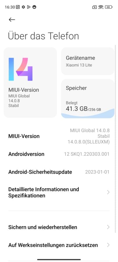 Xiaomi 13 Lite Sysrtem MIUI 14 Android 12 1