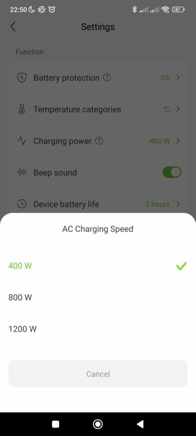 Growatt Infinity 1300 App Charging Speed