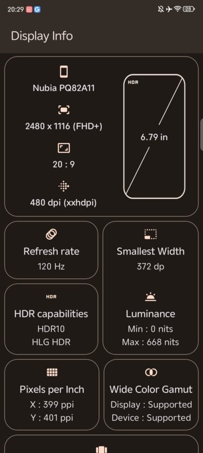 Nubia Z50 Ultra Display Specs