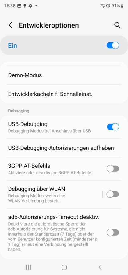 Samsung OneUI USB Debugging aktivieren und AC Bridge installieren 3
