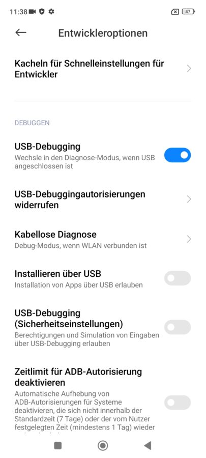 MIUI USB Debugging und ACbridge einrichten 3