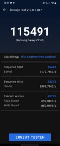 Samsung Galaxy Z Flip 5 Test Screenshot Speicher