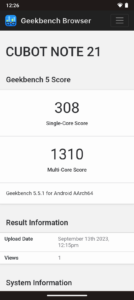 cubot note21 geekbench5