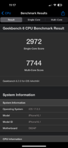 iPhone 15 Pro Test Screenshot Geekbench 6