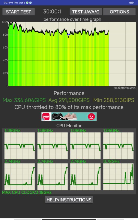 Xiaomi Pad 6 Max cpu throtteling test