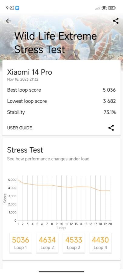 Xiaomi 14 Pro Test 3dmark wildlife extreme stresstest