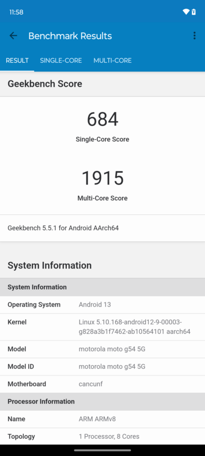 Moto G54 Test Geekbench 5