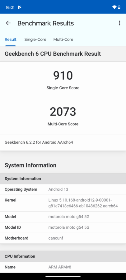 Moto G54 Test Geekbench 6