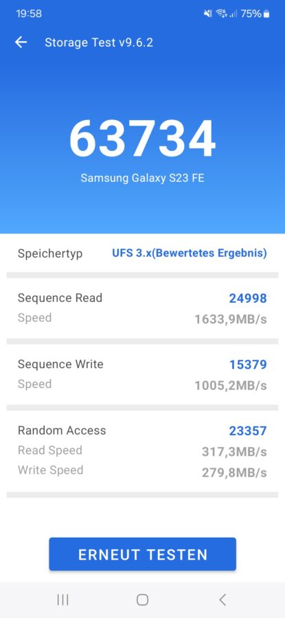 Samsung Galaxy S23 FE Speicher Geschwindigkiet