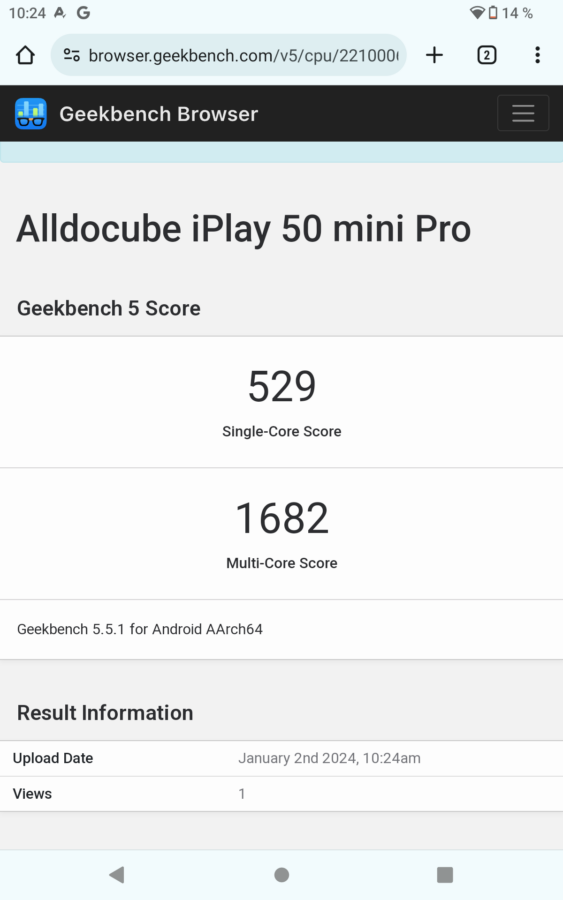Alldocube iPlay 50 Mini Pro Geekbench 5