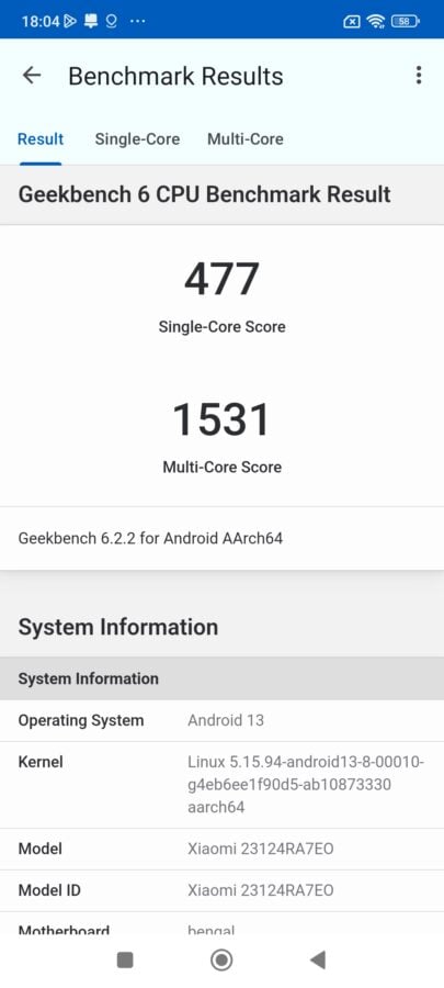 Redmi Note 13 4g geekbench6